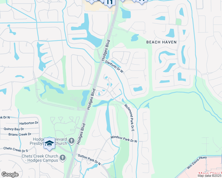 map of restaurants, bars, coffee shops, grocery stores, and more near 3503 Richmond Park Drive North in Jacksonville