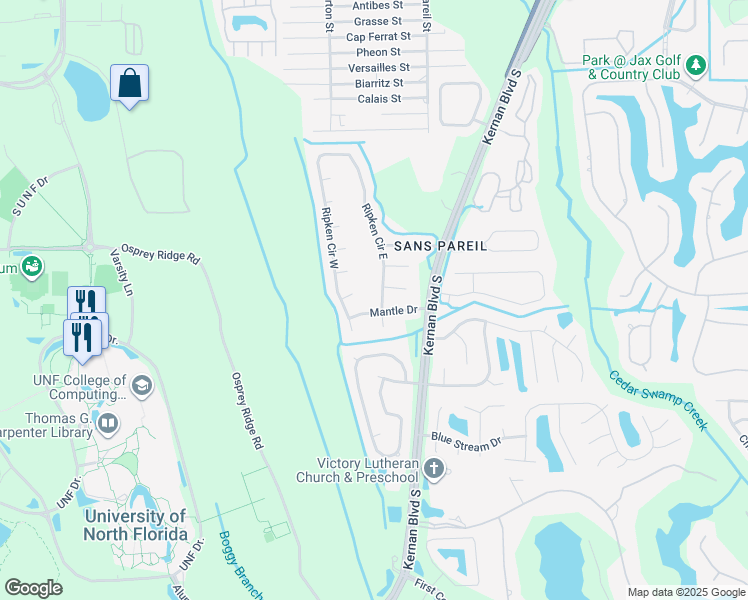 map of restaurants, bars, coffee shops, grocery stores, and more near 4351 Ripken Circle West in Jacksonville