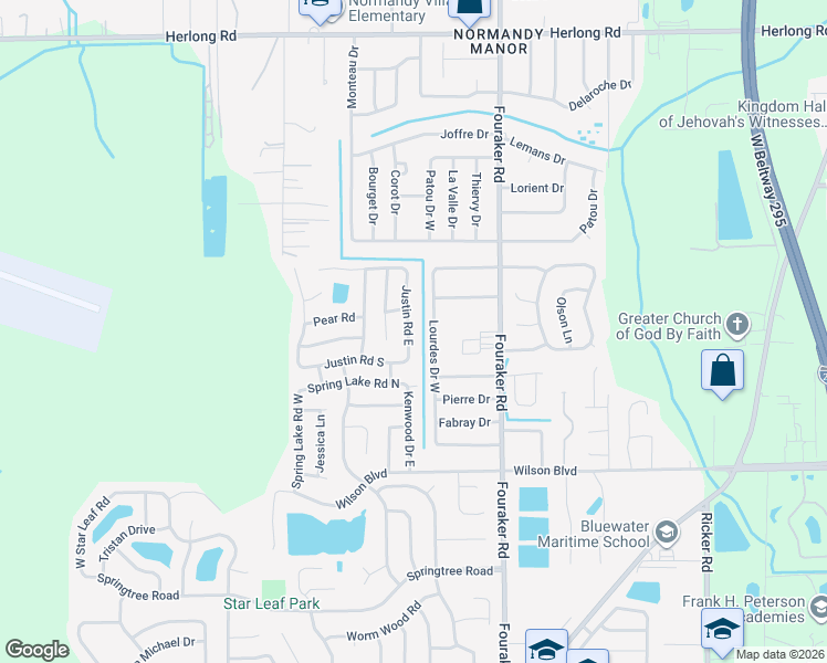 map of restaurants, bars, coffee shops, grocery stores, and more near 2441 Justin Road East in Jacksonville