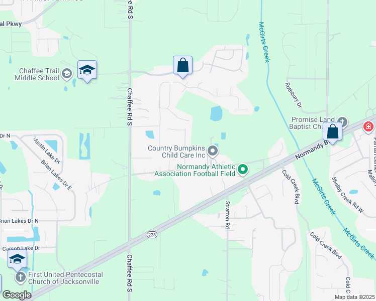 map of restaurants, bars, coffee shops, grocery stores, and more near 2403 Chuck Road in Jacksonville