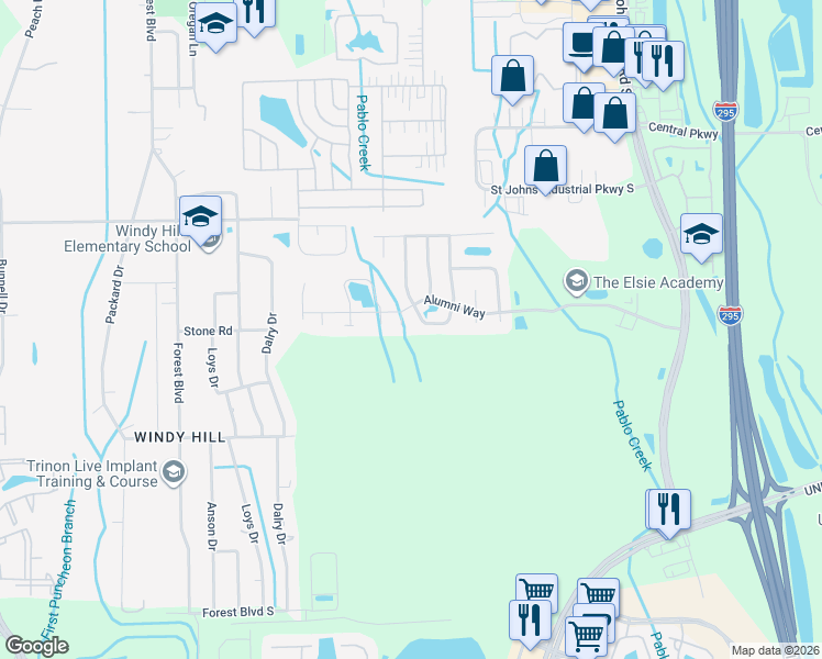 map of restaurants, bars, coffee shops, grocery stores, and more near 3911 Burning Leaf Court in Jacksonville