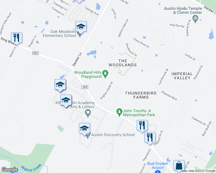 map of restaurants, bars, coffee shops, grocery stores, and more near 5220 English Glade Drive in Austin