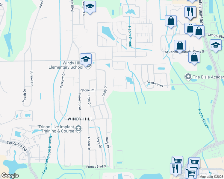 map of restaurants, bars, coffee shops, grocery stores, and more near 3876 Autumn Leaf Court in Jacksonville