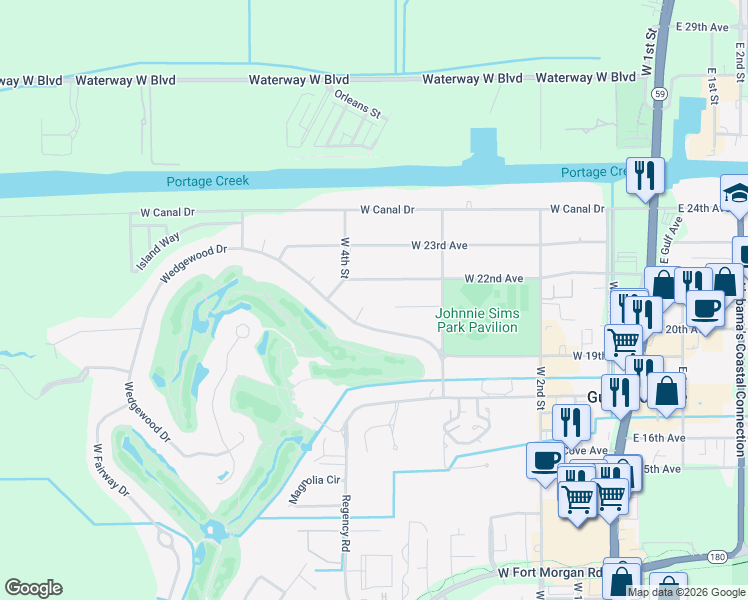 map of restaurants, bars, coffee shops, grocery stores, and more near 2008 Wedgewood Circle in Gulf Shores