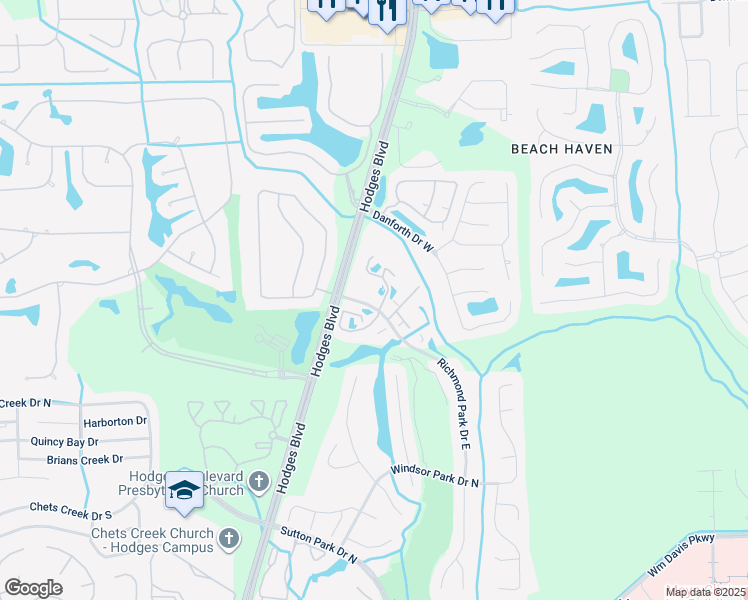 map of restaurants, bars, coffee shops, grocery stores, and more near 3503 Richmond Park Drive North in Jacksonville