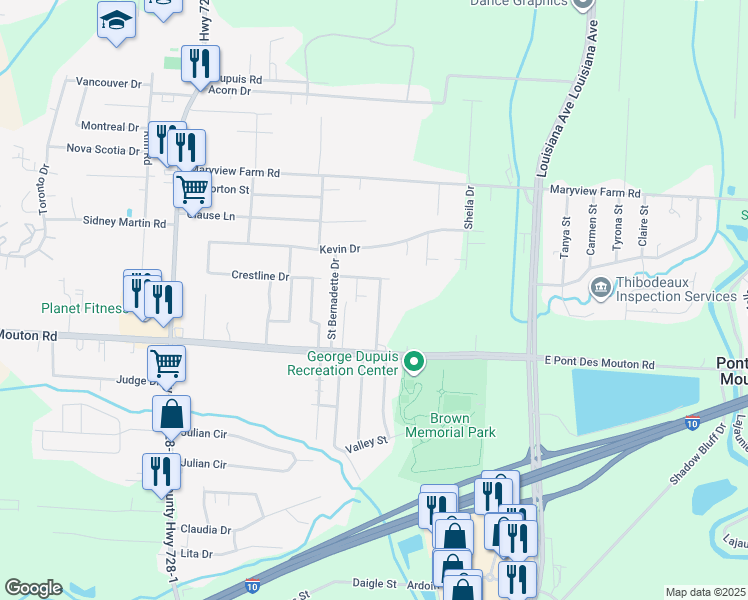map of restaurants, bars, coffee shops, grocery stores, and more near 117 Dewberry Drive in Lafayette