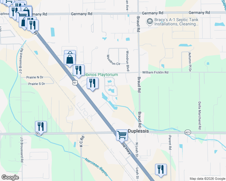 map of restaurants, bars, coffee shops, grocery stores, and more near 14086 Airline Highway in Gonzales