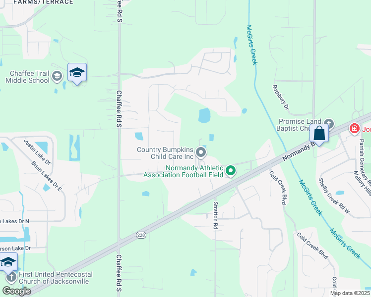 map of restaurants, bars, coffee shops, grocery stores, and more near 2403 Chuck Road in Jacksonville
