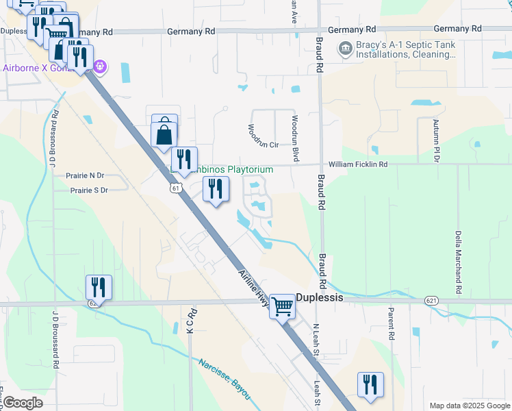 map of restaurants, bars, coffee shops, grocery stores, and more near 14086 Airline Highway in Gonzales