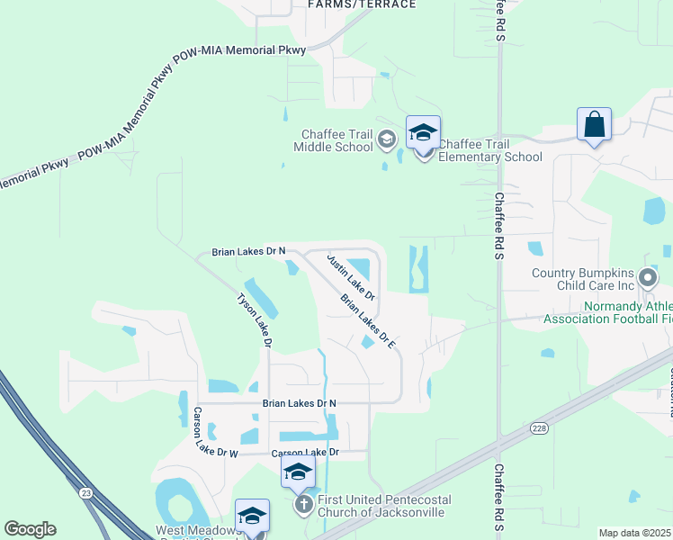 map of restaurants, bars, coffee shops, grocery stores, and more near 2246 Justin Lake Drive in Jacksonville