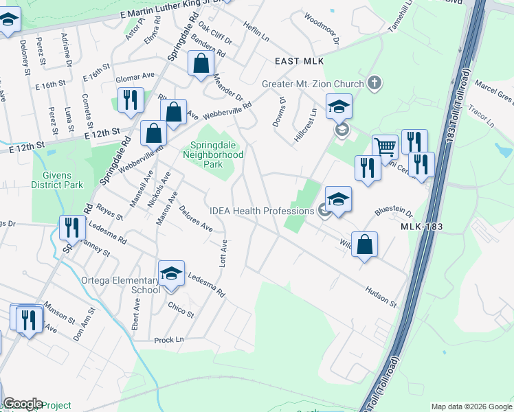 map of restaurants, bars, coffee shops, grocery stores, and more near 5406 Hudson Street in Austin