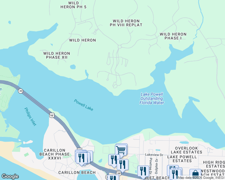 map of restaurants, bars, coffee shops, grocery stores, and more near 1112 Prospect Promenade in Panama City Beach