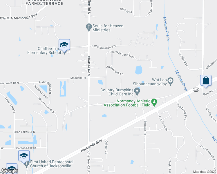 map of restaurants, bars, coffee shops, grocery stores, and more near 2355 Cherokee Cove Trail in Jacksonville