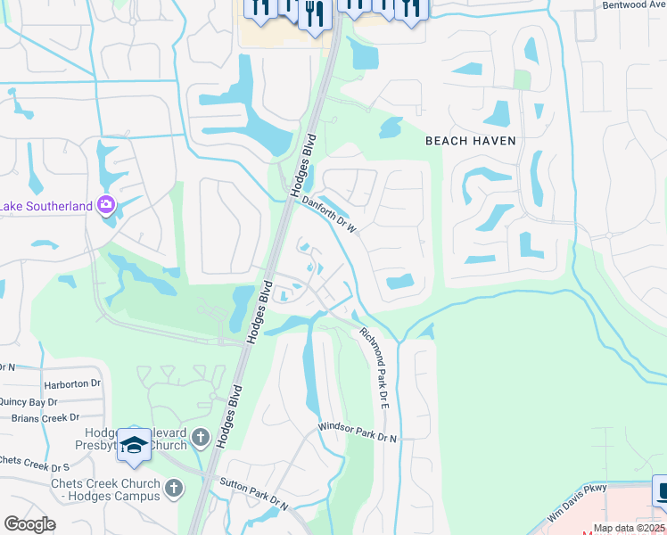 map of restaurants, bars, coffee shops, grocery stores, and more near 13715 Richmond Park Drive North in Jacksonville