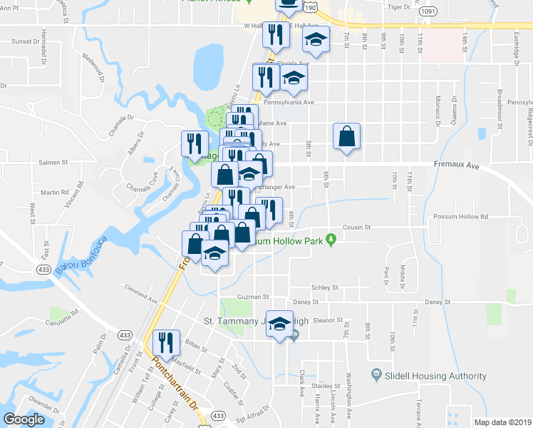map of restaurants, bars, coffee shops, grocery stores, and more near 2101 Sgt Alfred Drive in Slidell