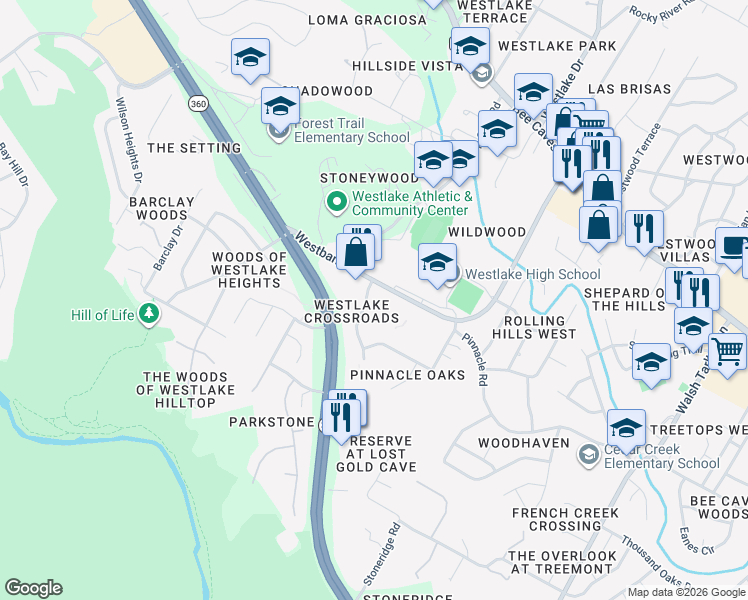map of restaurants, bars, coffee shops, grocery stores, and more near 1406 1/2 Camp Craft Road in Austin