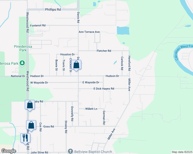 map of restaurants, bars, coffee shops, grocery stores, and more near 129 E Wayside Dr in Westlake