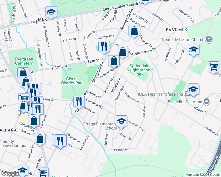 map of restaurants, bars, coffee shops, grocery stores, and more near 4900 Santa Anna Street in Austin
