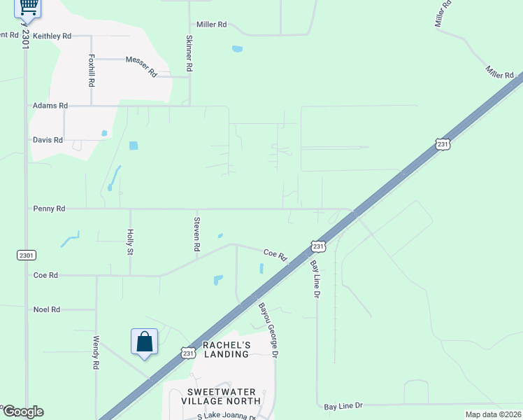 map of restaurants, bars, coffee shops, grocery stores, and more near 7340 Penny Road in Panama City