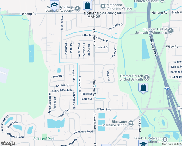 map of restaurants, bars, coffee shops, grocery stores, and more near 8020 Banville Drive in Jacksonville
