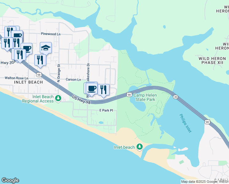 map of restaurants, bars, coffee shops, grocery stores, and more near 10 Grande Pointe Circle in Panama City Beach