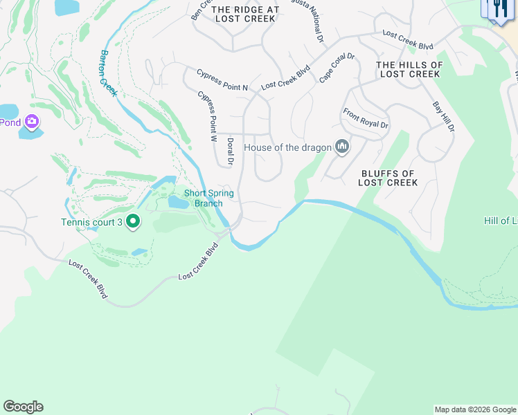 map of restaurants, bars, coffee shops, grocery stores, and more near 6203 Turtle Point Drive in Austin