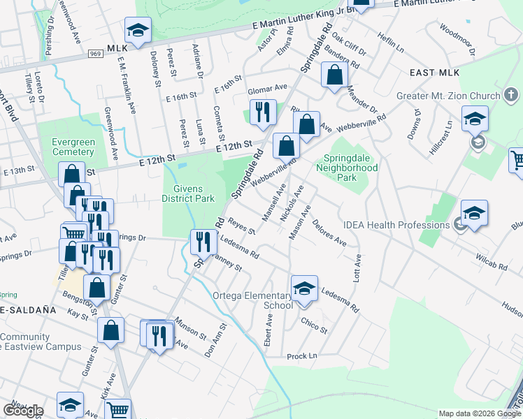 map of restaurants, bars, coffee shops, grocery stores, and more near 4709 Louis Avenue in Austin