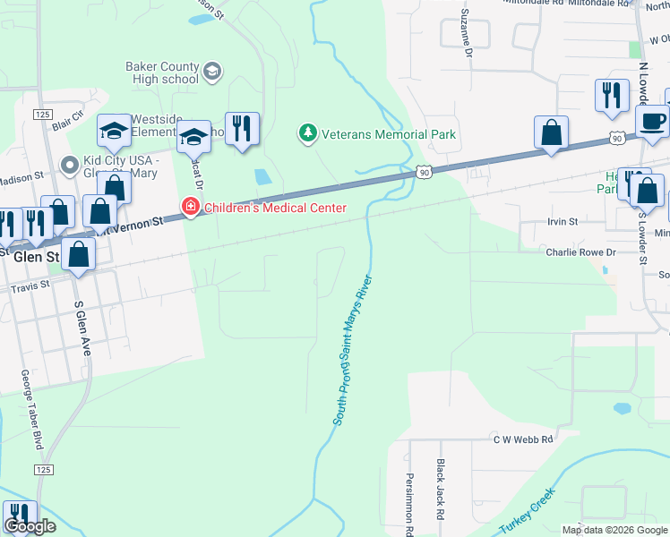 map of restaurants, bars, coffee shops, grocery stores, and more near 10152 River Oak Circle in Glen Saint Mary