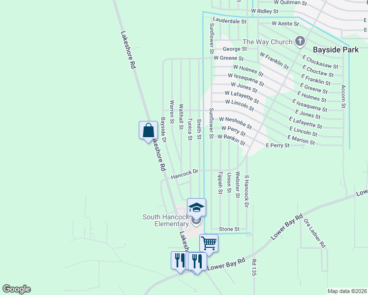 map of restaurants, bars, coffee shops, grocery stores, and more near 7183 Tunica Street in Bay Saint Louis