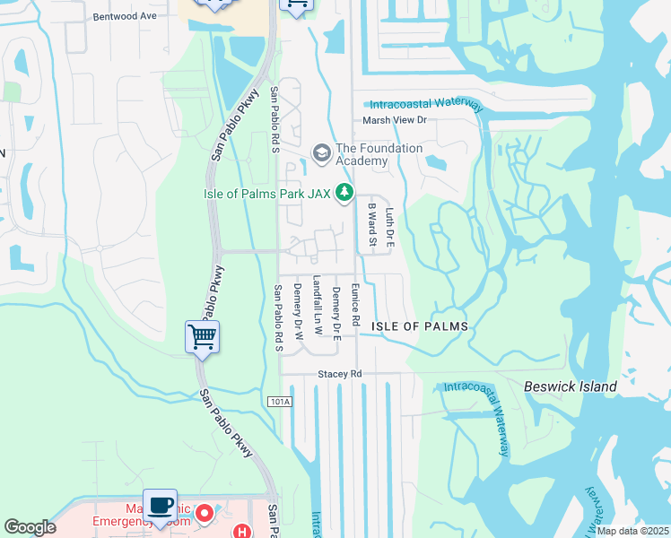 map of restaurants, bars, coffee shops, grocery stores, and more near 14365 Cedar Island Road East in Jacksonville