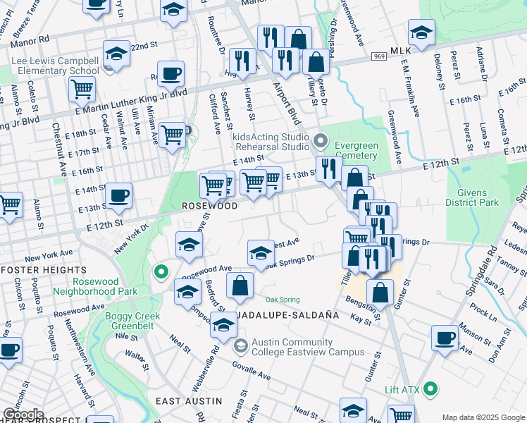 map of restaurants, bars, coffee shops, grocery stores, and more near in Austin