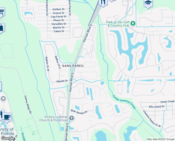map of restaurants, bars, coffee shops, grocery stores, and more near 12585 Bent Bay Trail in Jacksonville
