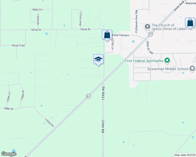 map of restaurants, bars, coffee shops, grocery stores, and more near 9465 129th Drive in Live Oak