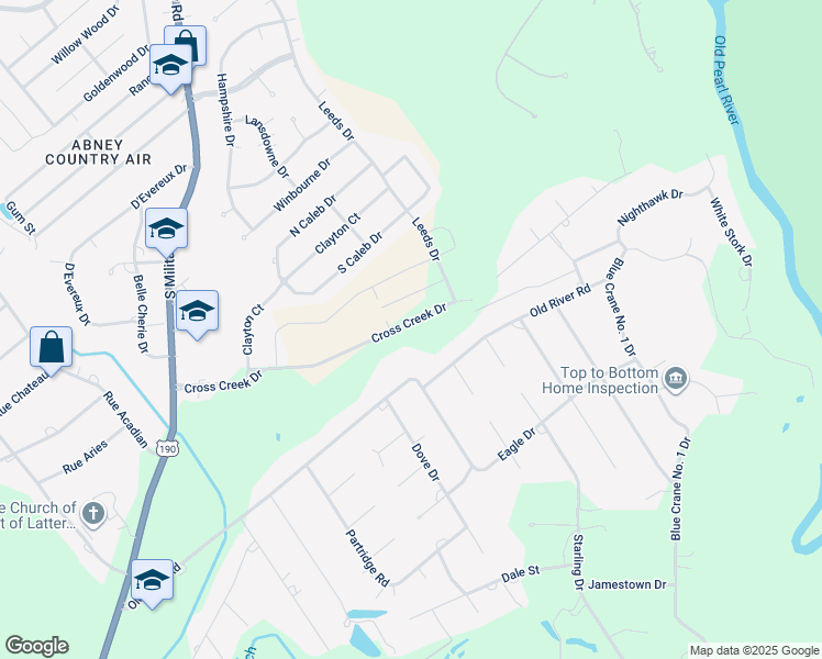 map of restaurants, bars, coffee shops, grocery stores, and more near 173 Cross Creek Drive in Slidell