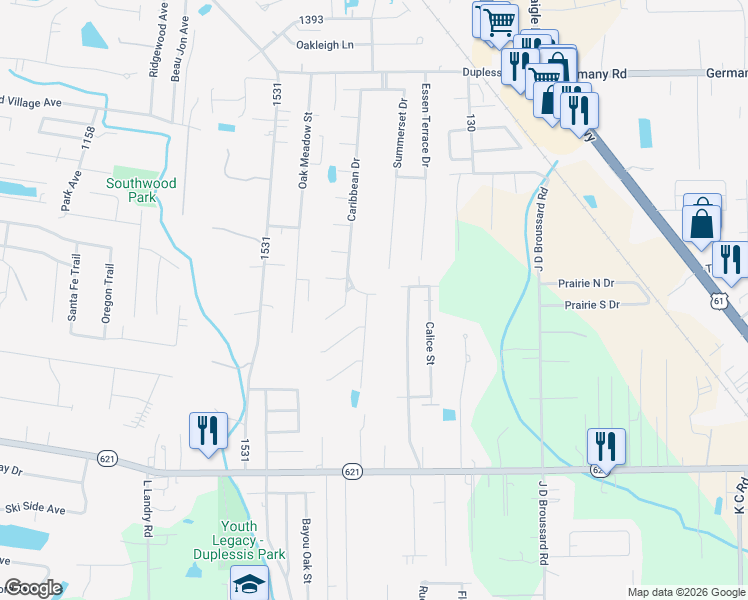 map of restaurants, bars, coffee shops, grocery stores, and more near 14244 Martinique Drive in Gonzales