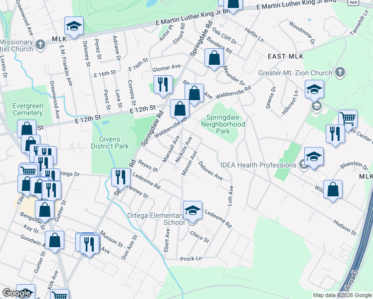 map of restaurants, bars, coffee shops, grocery stores, and more near 1146 Mason Avenue in Austin