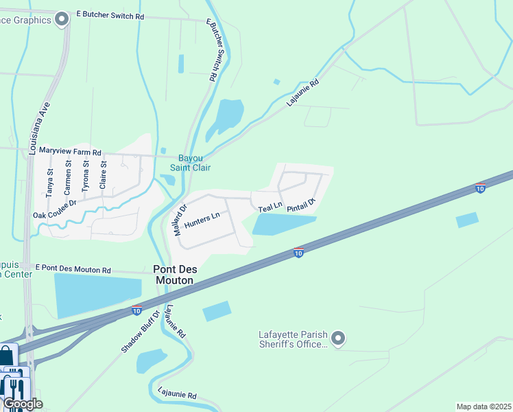 map of restaurants, bars, coffee shops, grocery stores, and more near 35 Teal Lane in Lafayette