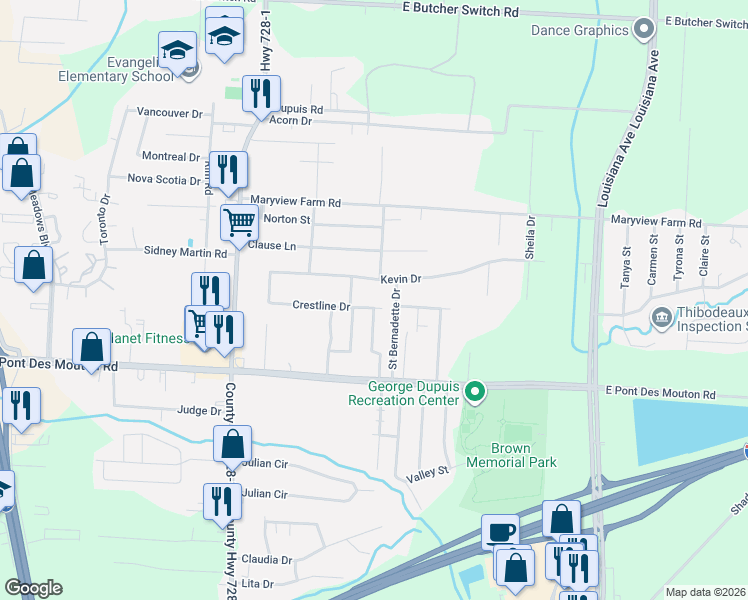 map of restaurants, bars, coffee shops, grocery stores, and more near 302 Summit Dr in Lafayette