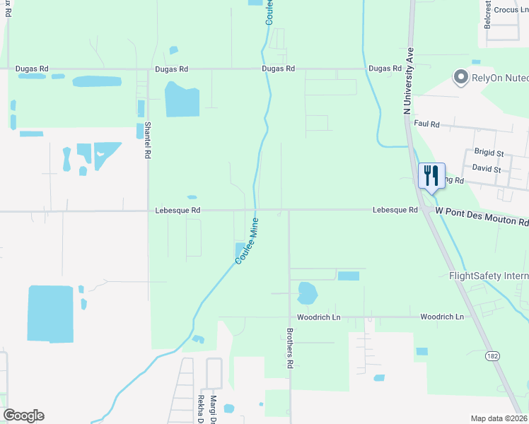 map of restaurants, bars, coffee shops, grocery stores, and more near 392 Lebesque Road in Lafayette