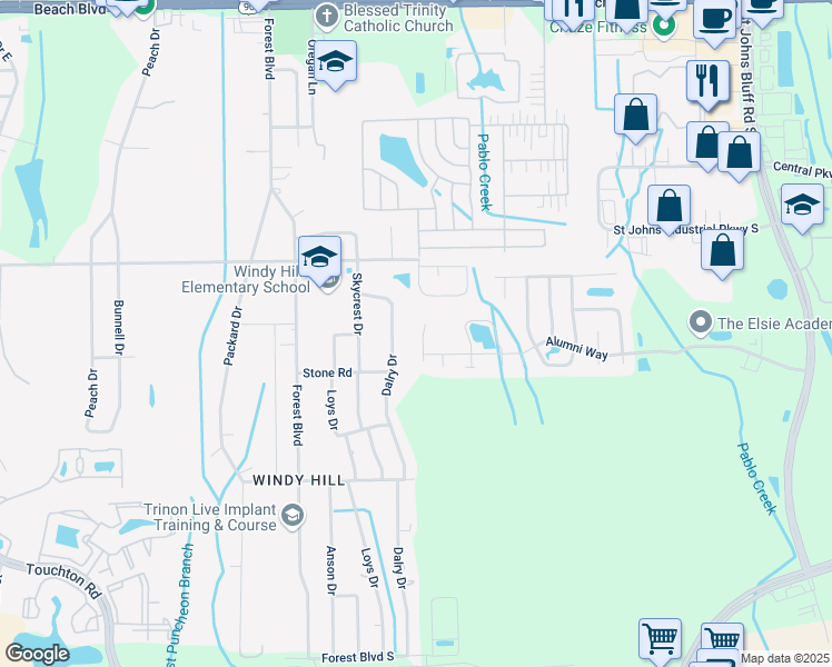 map of restaurants, bars, coffee shops, grocery stores, and more near 3824 Autumn Leaf Court in Jacksonville