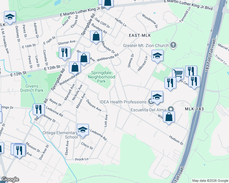 map of restaurants, bars, coffee shops, grocery stores, and more near 1226 Eleanor Street in Austin