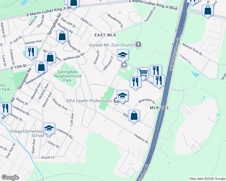 map of restaurants, bars, coffee shops, grocery stores, and more near 1312 Axel Lane in Austin