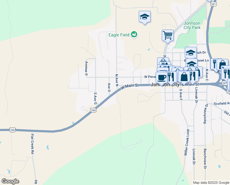 map of restaurants, bars, coffee shops, grocery stores, and more near 600 W Main St in Johnson City