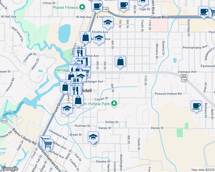 map of restaurants, bars, coffee shops, grocery stores, and more near 2004 5th Street in Slidell