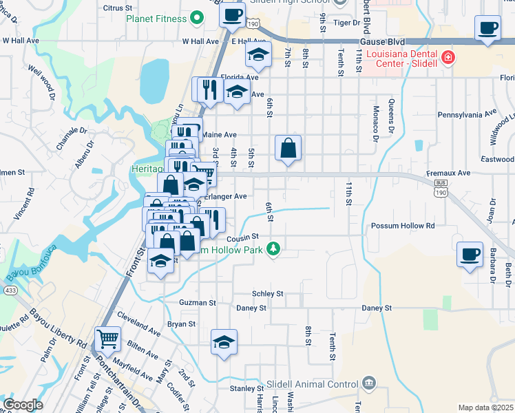map of restaurants, bars, coffee shops, grocery stores, and more near 2004 5th Street in Slidell