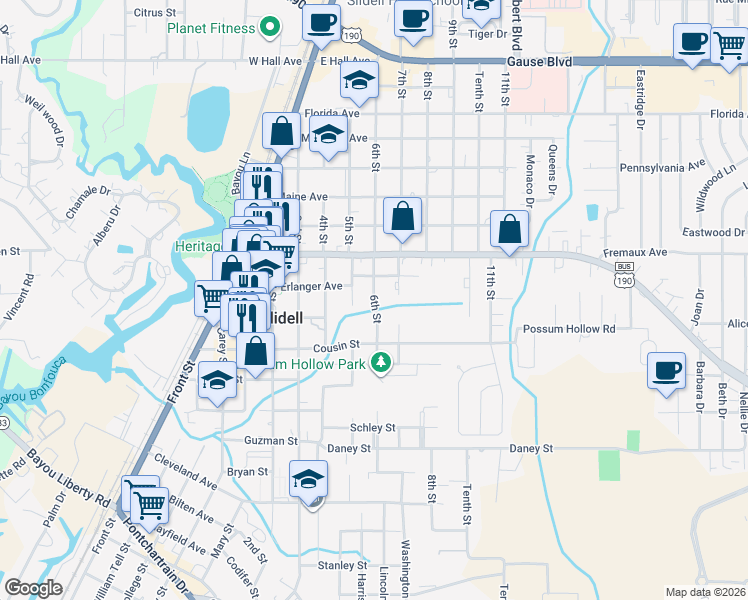 map of restaurants, bars, coffee shops, grocery stores, and more near 2003 7th Street in Slidell