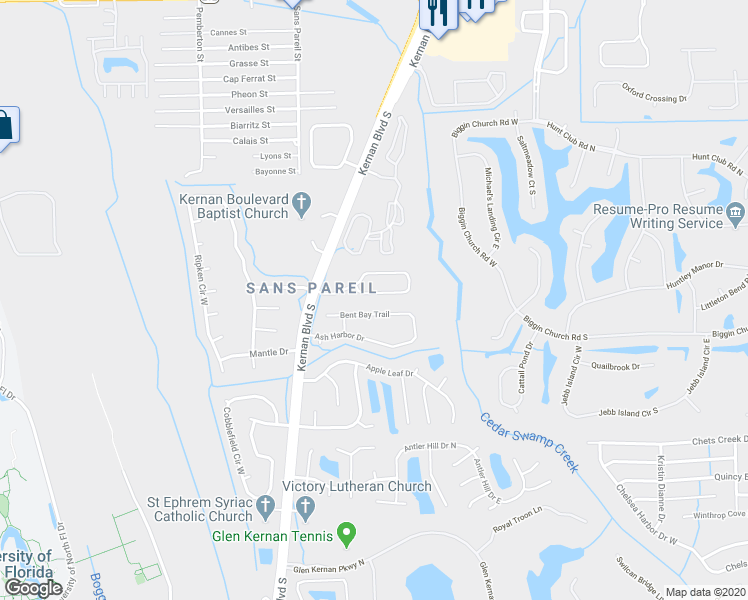 map of restaurants, bars, coffee shops, grocery stores, and more near 12630 Ashglen Drive South in Jacksonville