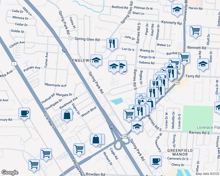 map of restaurants, bars, coffee shops, grocery stores, and more near 5239 Santa Monica Boulevard North in Jacksonville