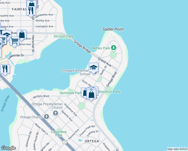 map of restaurants, bars, coffee shops, grocery stores, and more near 4010 Baltic Street in Jacksonville