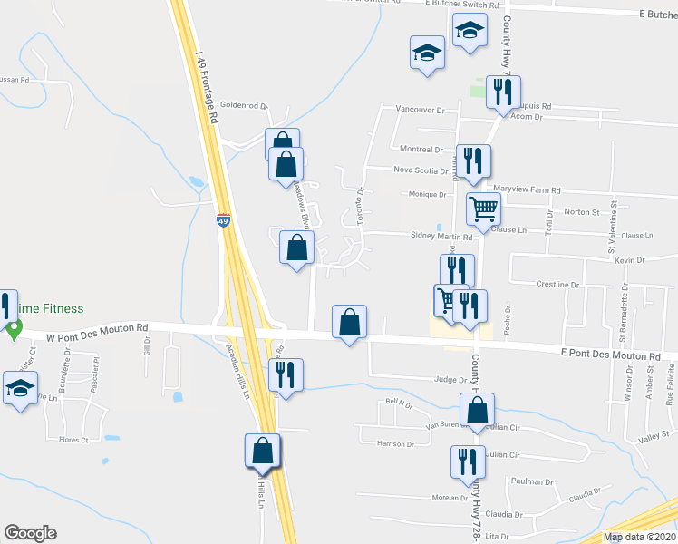 map of restaurants, bars, coffee shops, grocery stores, and more near 1 Columbine Corner in Lafayette